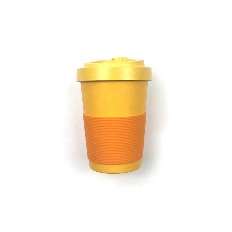 Creative insulated solid color coffee cup with cover fashionable anti ironing biodegradable bamboo fiber mug