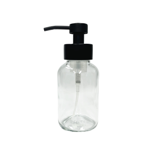 355ml 12oz clear glass hand soap bottle with matte black stainless steel foam pump dispenser