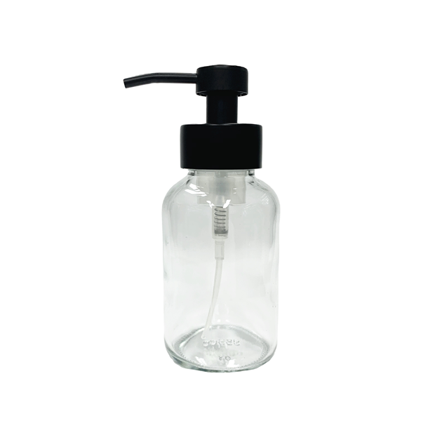 355ml 12oz clear glass hand soap bottle with matte black stainless steel foam pump dispenser Featured Image