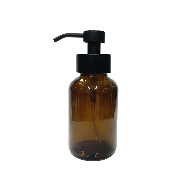 8oz 250ml amber glass bottle with black stainless steel foaming pump dispenser Featured Image