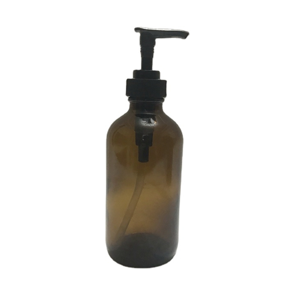 8oz amber boston round glass dish soap bottle with plastic dispenser pump Featured Image
