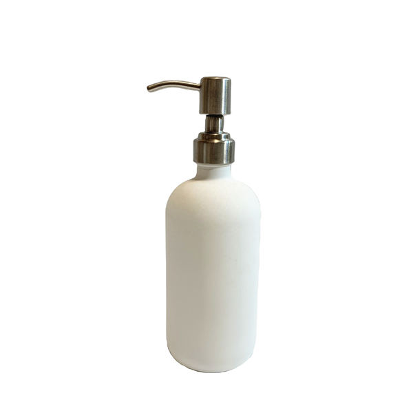 16oz 500ml white color boston round glass liquid soap bottle with stainless steel dispenser Featured Image