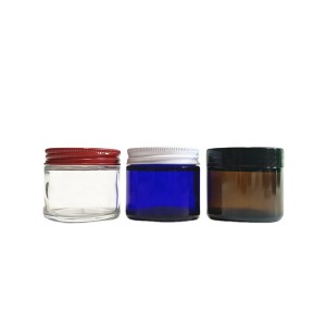1oz 2oz 4oz cobalt blue glass cosmetic cream jar with black plastic lid
