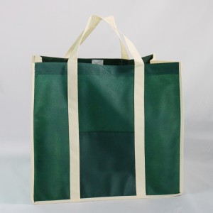 Reusable durable and high capacity non-woven grocery shopping bag with bottom card