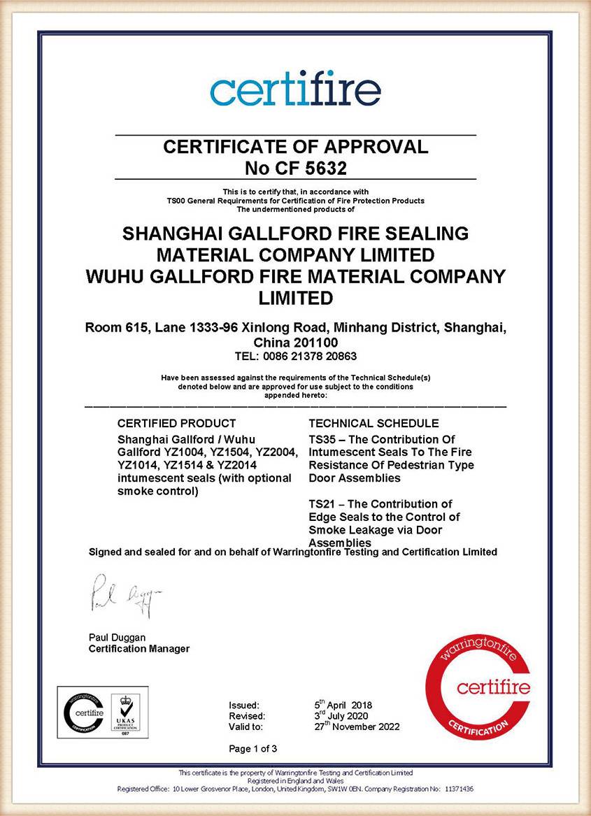 Warrington Fire Protection Certification
