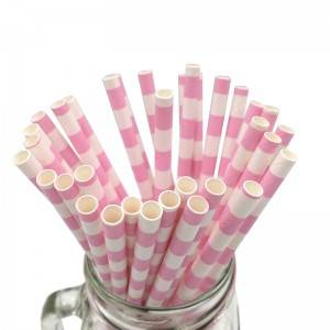 Food Grade Eco-friendly Red Cross Stripe Paper Straw with certificate