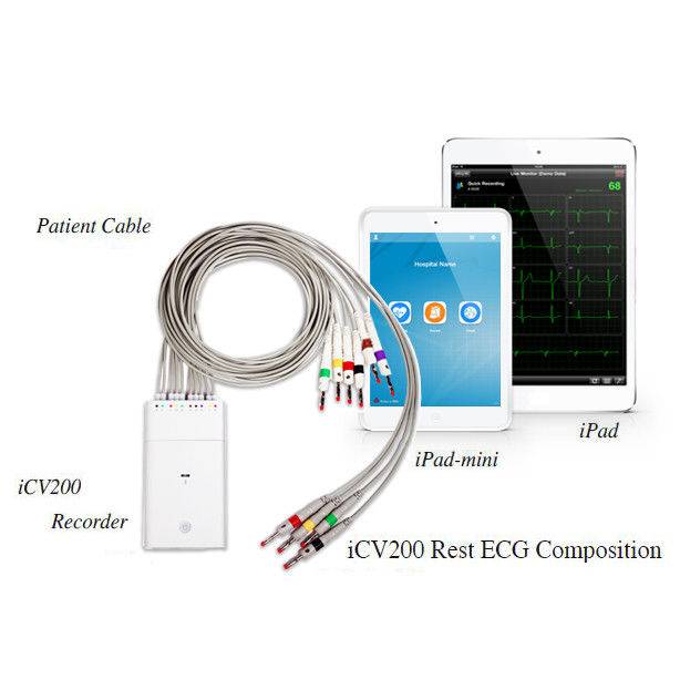 Grey White Handheld Ecg Monitor 12 Lead 10 Wire With Usb Cable Connection