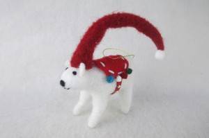 Needle wool polar-bear with Xmas hat hanger