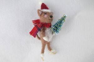 Xmas gift felt fox and squirrel in red hat