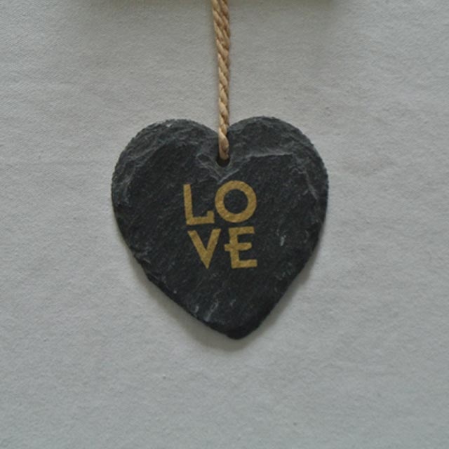 slate hanging heart shape slate plaque for decoration with gold printing