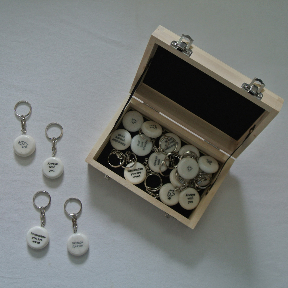 natural stone beads keychain with custom printing marble pocket stone keychain