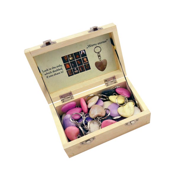 stone gifts marble stone heart  keychainin wood display box set