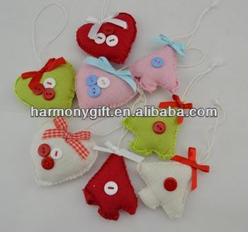 Item 6808 & 6809 fabric hearts & x'mas tree with silk bowknot and buttons