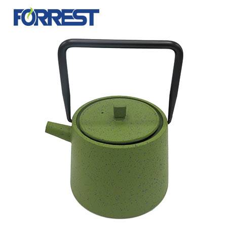 Green Mettle Tea Kettle Stovetop Safe Cast Iron Teapot with Stainless Steel Infuser