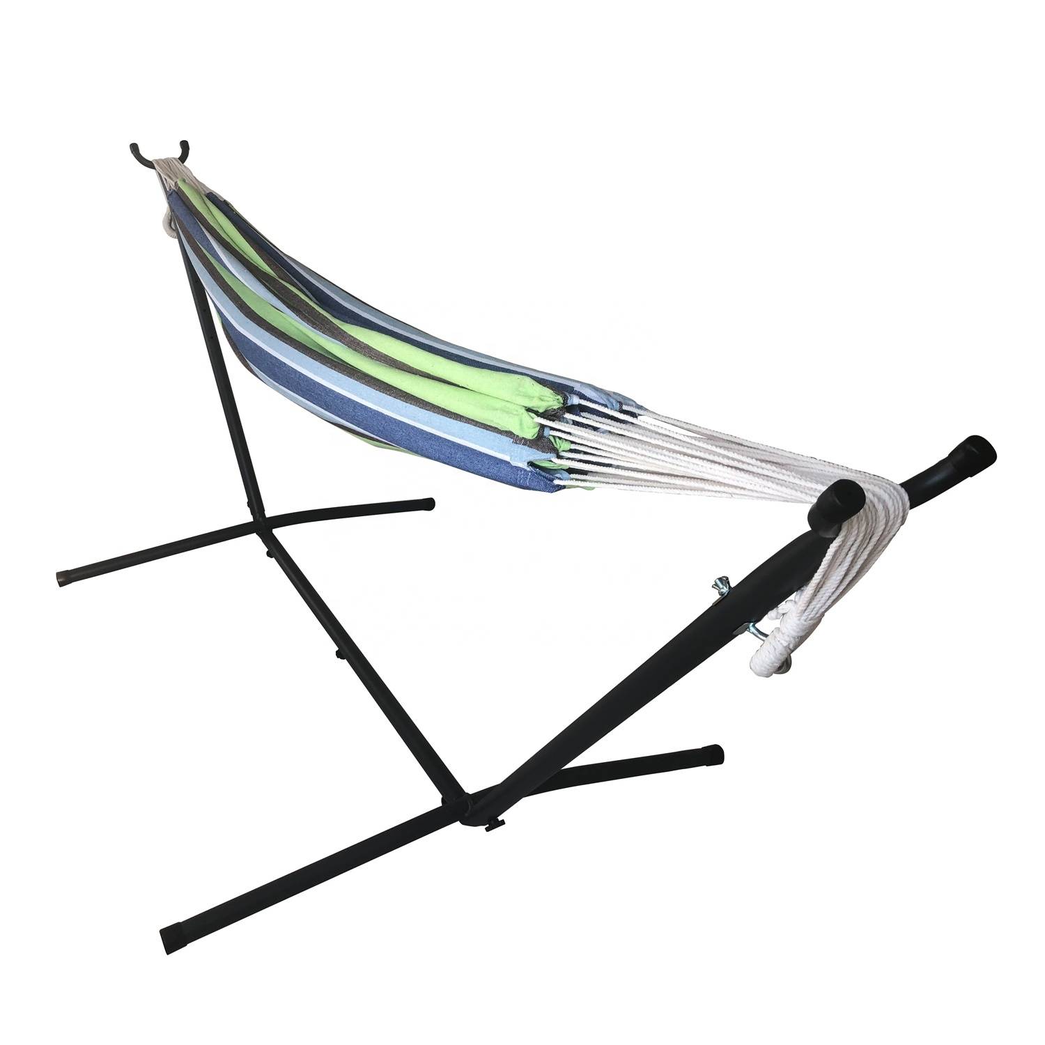 Striped Hammock with Metal Stand Deluxe Set Includes Portable Carrying Case
