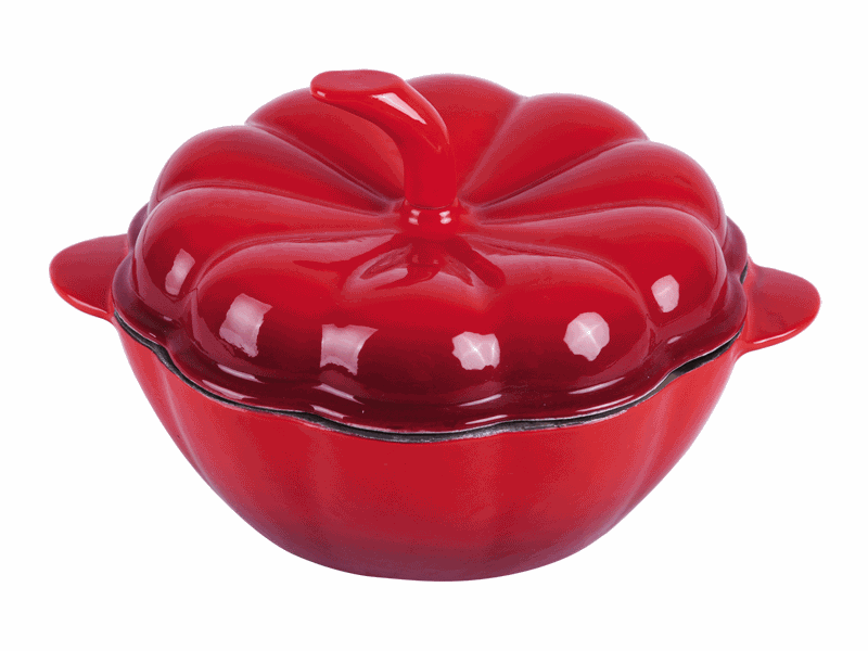 cast iron red enameled pumpkin casserole pots