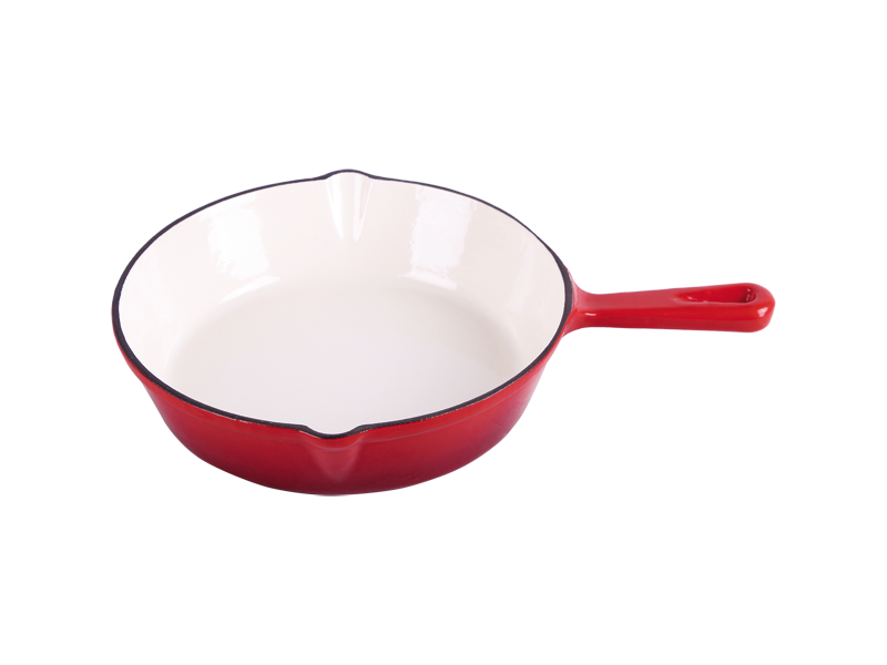 cast iron red enameled square skillet
