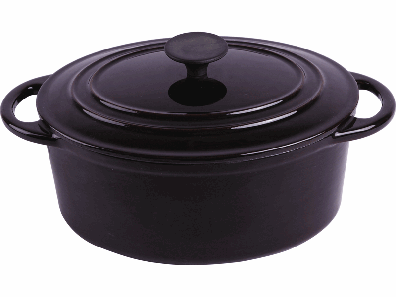 cast iron black enameled oval dutch oven