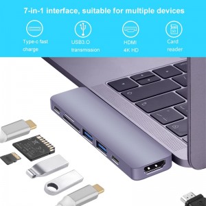 7 IN 1 USB C HUB For Macbook Pro & Air with Thunderbolt 3, 4K HDMI,USB-C, USB3.0,SD,TF Card Reader