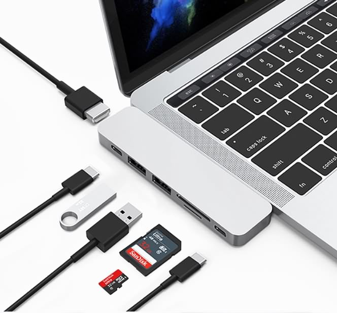 7 IN 1 USB C HUB For Macbook Pro & Air with Thunderbolt 3, 4K HDMI,USB-C, USB3.0,SD,TF Card Reader Featured Image