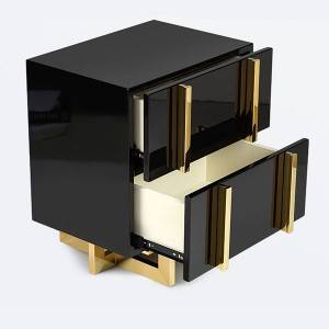 YF-H-209 Modern 3 Drawer White  Black Lacquer Nightstand in Gold