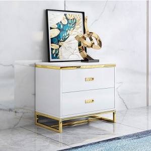 YF-H-204 White Golden Finish Modern Nightstand Side End Table with Drawer