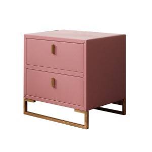 YF-H-211 Pink Velvet Nightstands 2 Drawers Wood Nightstand Bedside Table Gold Base
