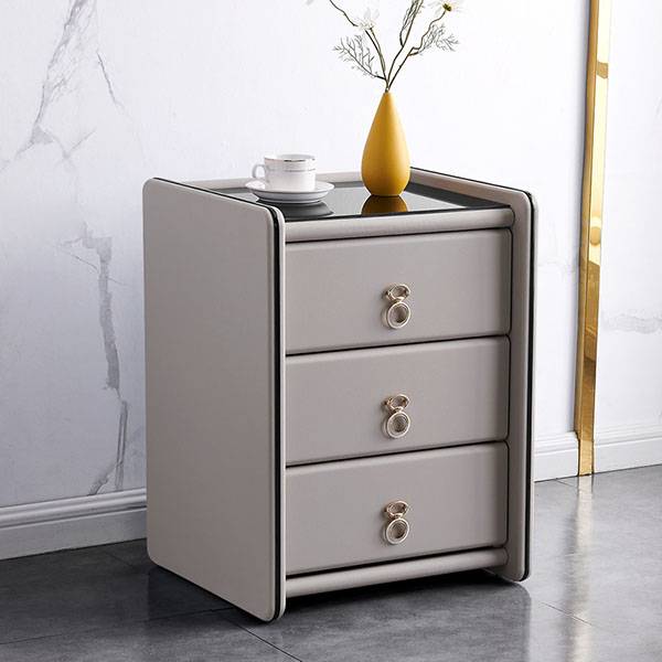 YF-H-213 Silver Furniture Faux Leather Contemporary Nightstand Featured Image