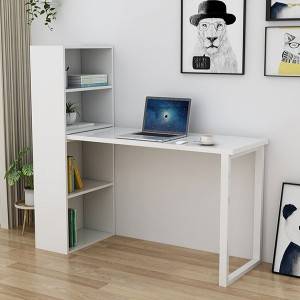 White writing study computer desk for home office with 4 shelves