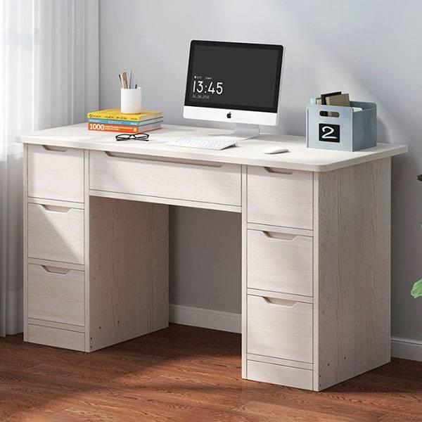 7 drawers writing computer desk for home office, for teens’ study room. In white and oak color. With bookshelf Featured Image