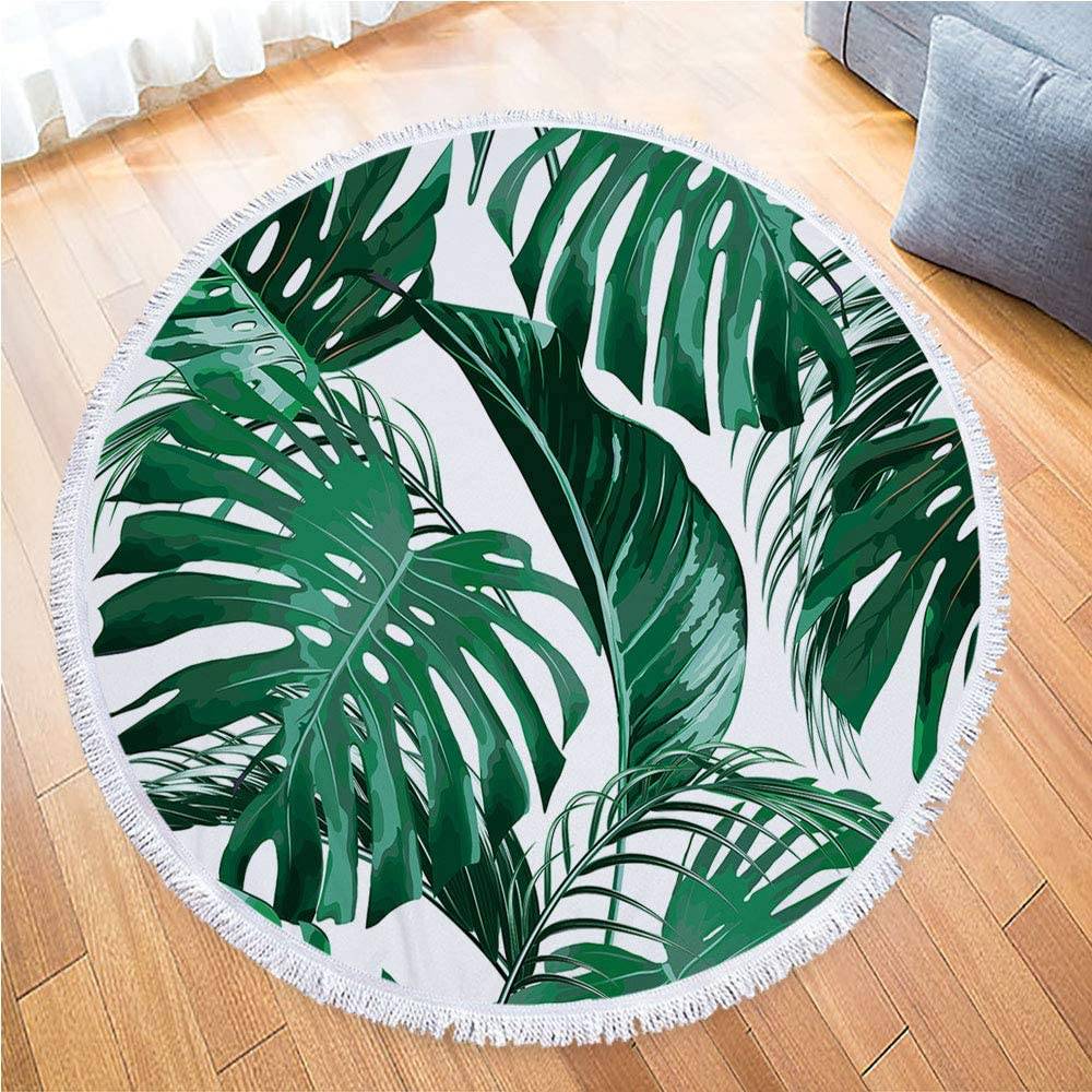 Microfiber Round Beach Towel Tropical Beach Blanket Large Roundie Light weight Beach Towel for Women or Girls, man or boys. 59 Inches, Quick Dry Swim Terry towels with bright colors Featured Image