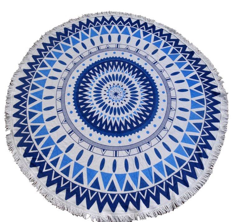 Large Round Beach Towel Blanket, Circle Thick Sand Proof Quick Dry Soft Water Absorbent Mandala Picnic Yoga Wall Table Cover Tapestry Mat Throw With Tassels for Travel, 59″ Featured Image