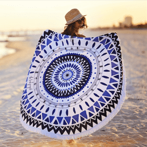 Large Round Beach Towel Blanket, Circle Thick Sand Proof Quick Dry Soft Water Absorbent Mandala Picnic Yoga Wall Table Cover Tapestry Mat Throw With Tassels for Travel, 59″
