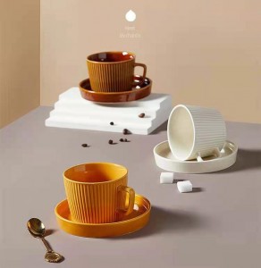 Corrugated ceramic coffee cup, coffee mug