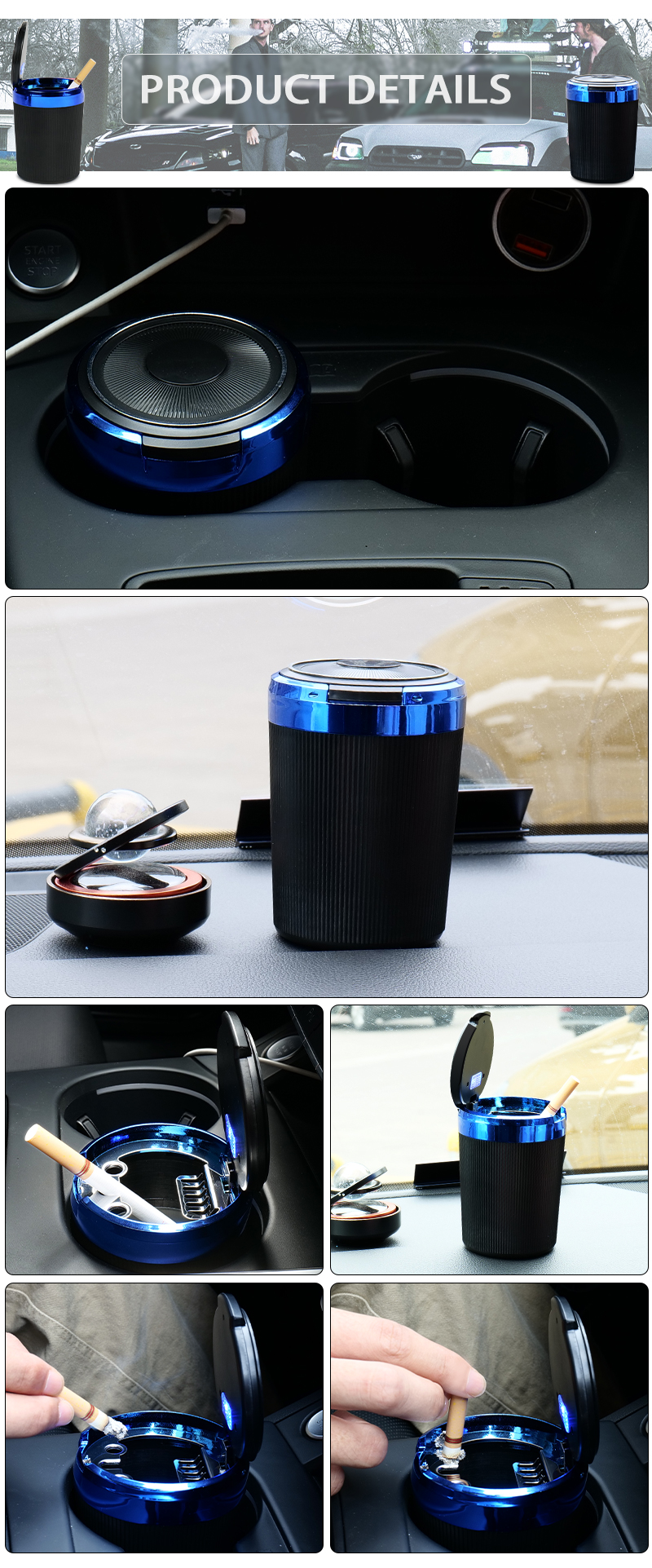 Car Ashtray Made Of ABS Plastic With Lid And LED Used In Any Vehicle (2)