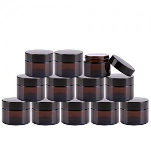 2 oz Amber Round Glass Jar with Inner Liner and black Lid