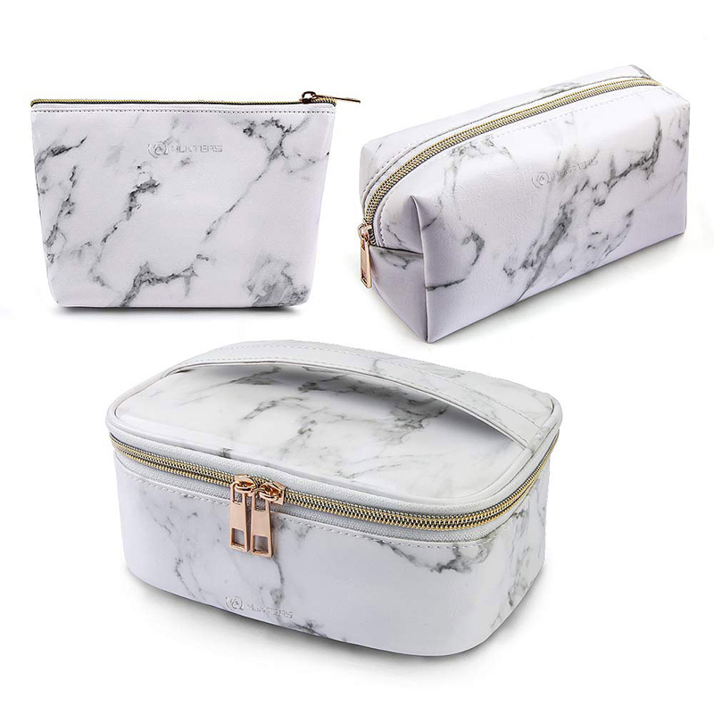 3pcs Makeup Bags Portable Travel Cosmetic Bag Waterproof Organizer Multifunction Case with Gold Zipper Marble Toiletry Bags for Women