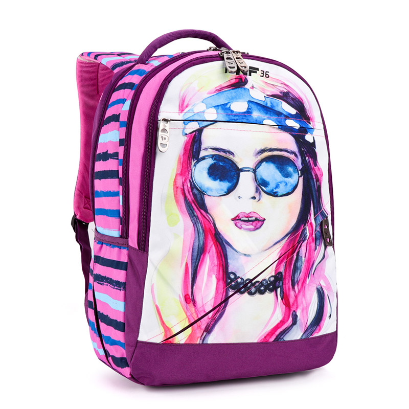 Multi-compartment  back to school backpack Cool printing lady face  girls sack bag middle school senior school student  book bag  with fashional functional designs