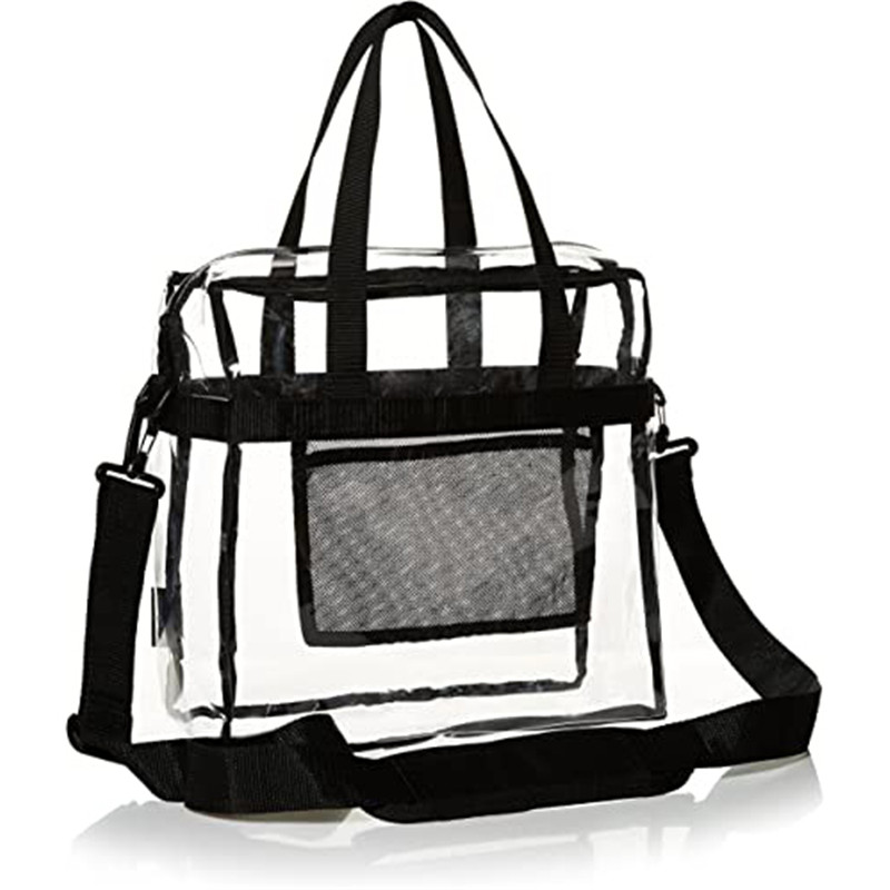 Clear Bag Stadium Approved, Transparent Tote Bag and Gym Clear Bag, See Through Tote Bag for Work, Sports Games and Concerts-12 x12 x6 (Black)