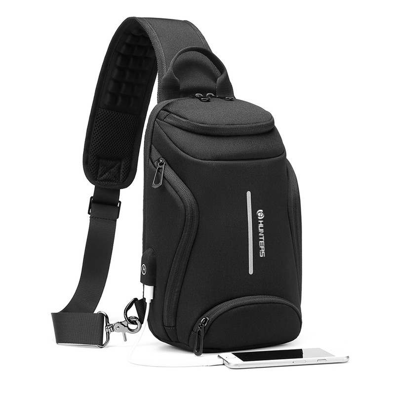 Unisex trendy waterproof crossbody chest shoulder sling bag with USB