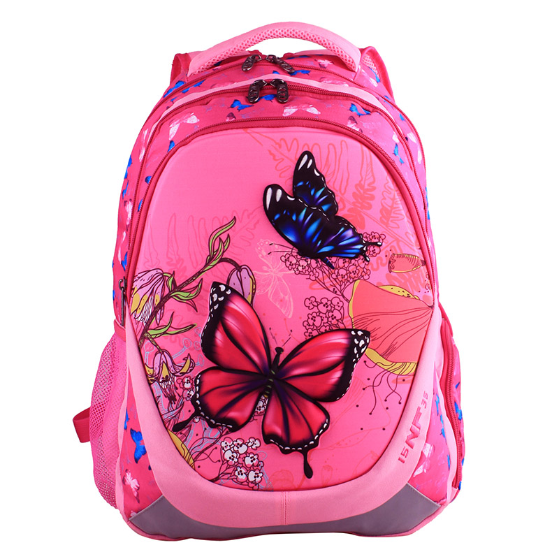 Kids school backpack EVA  material Pink butterfly back-to -school backpack for girls with foam ventilation backing