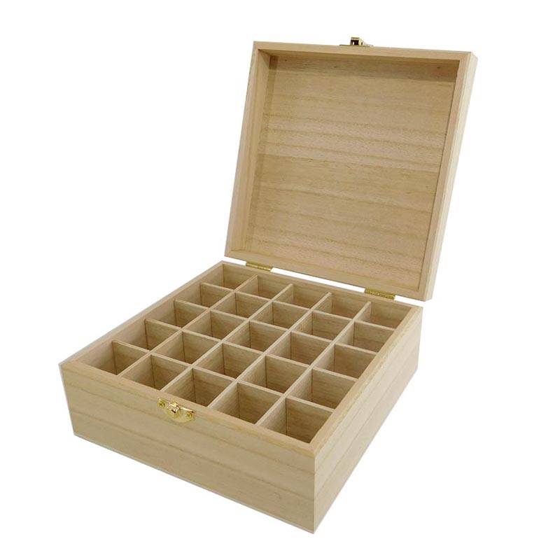 Cheap Unfinished 25 Compartment Bottle Storage wooden box essential oils