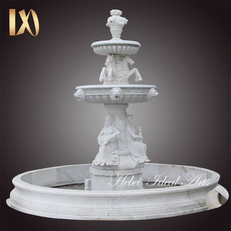 outdoor modern garden backyard cascading marble horse water fountain decoration stone lady statue round fountains for sale