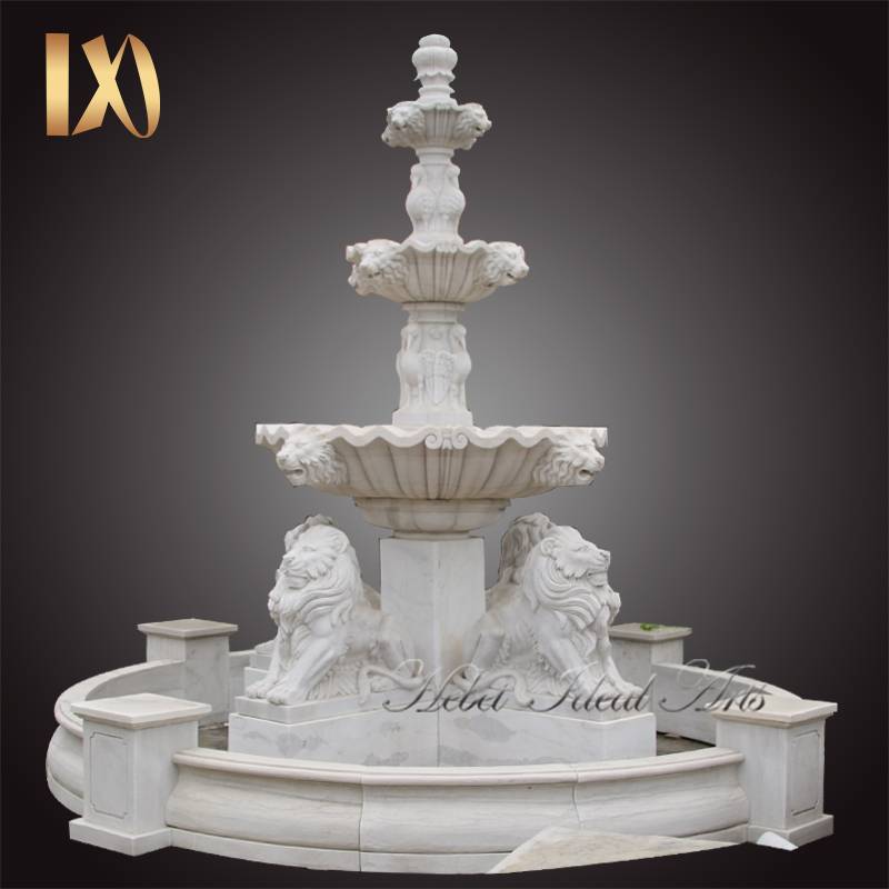 home and garden decoration natural stone 3-storey water fountains with sitting lions