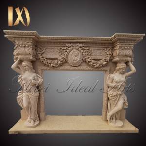 Customized size yellow marble with lady fireplace mantel