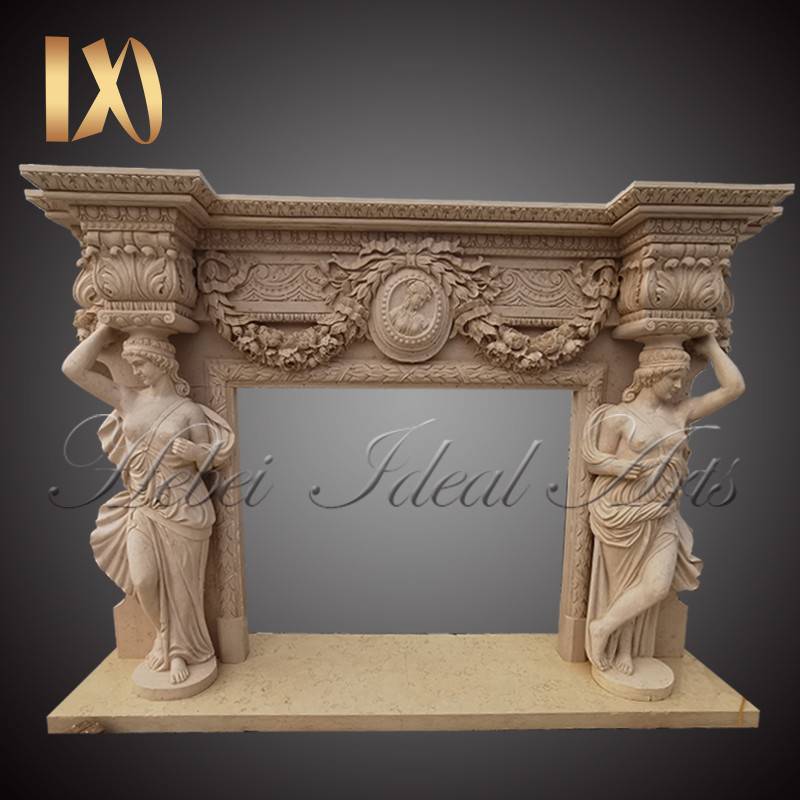 Customized size yellow marble with lady fireplace mantel Featured Image