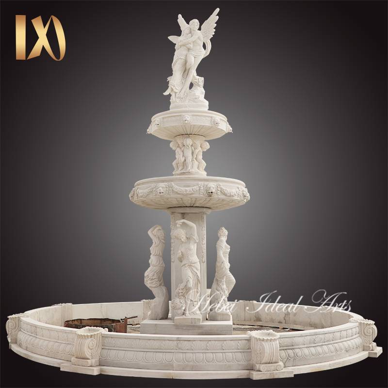hand carved luxury huge outdoor garden decoration circle stone marble water fountain with beautiful statues for sale