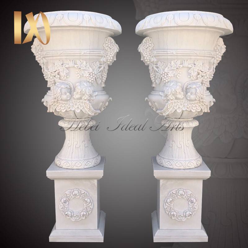 Delicate Garden Decoration Marble Flower Pots with Human for Sale Featured Image