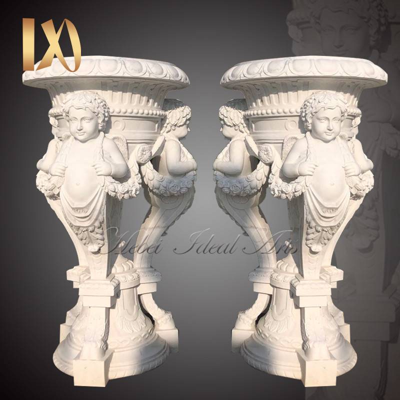 White marble flower pot with boys design Featured Image