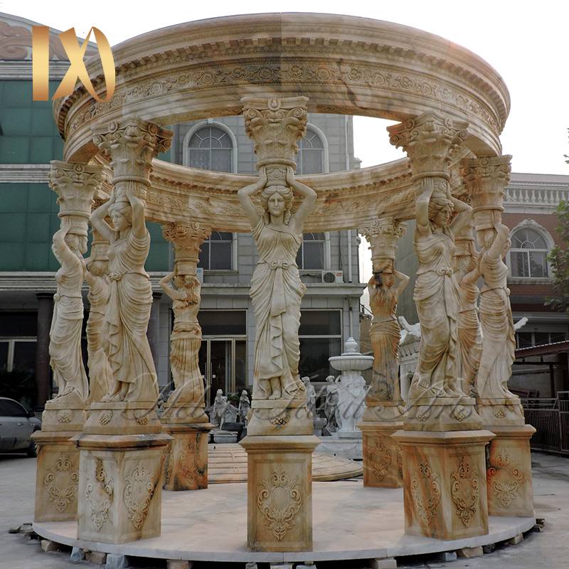 Large size sunset pink with ladies pillars marble gazebo for sale